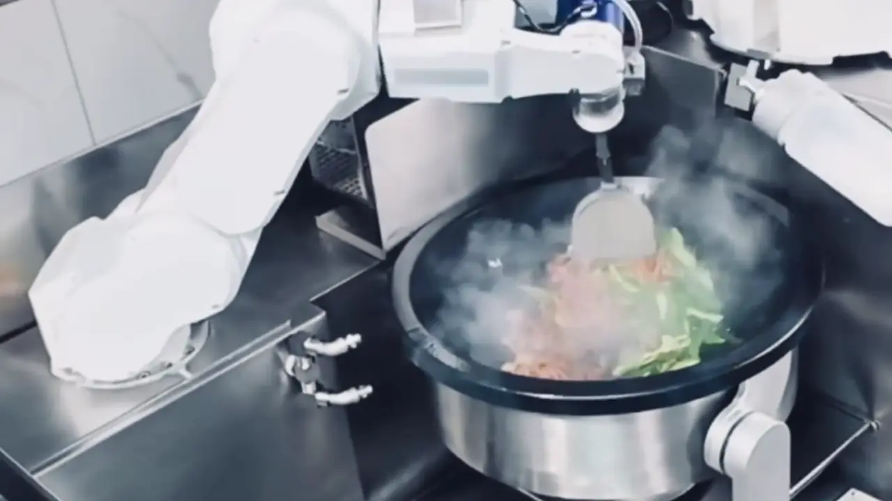 Kitchen Alpha 智能烹調設備正在翻炒食材